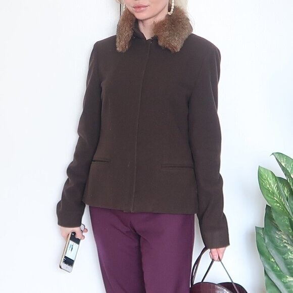 Jones New York Wool Coat / Jacket w Fur Collar - Picture 4 of 9